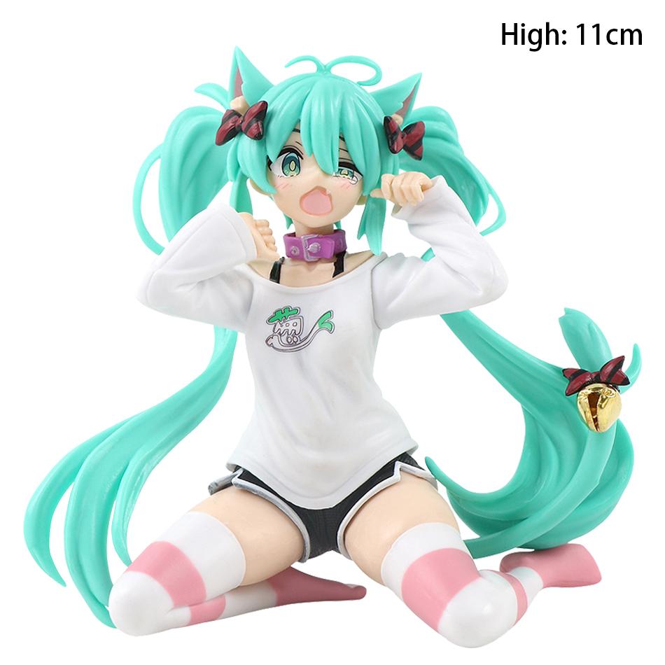 Anime 11cm Cute Girl Figure Cat Ear Long Sleeve Shirt Kneeling Animation Model Toy Gift PVC Collection Decorative Ornaments