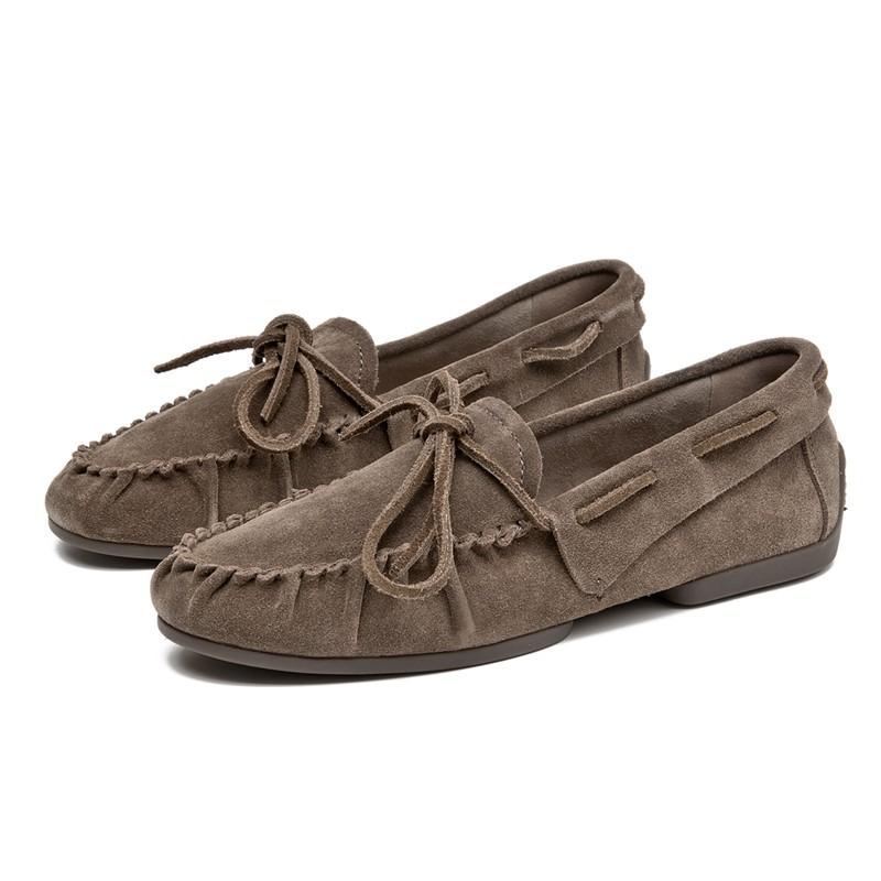 Women Loafers British Style Genuine Leather Beanie Shoes Women Flat Non-slip Vintage Slip-on Moccasins for Women