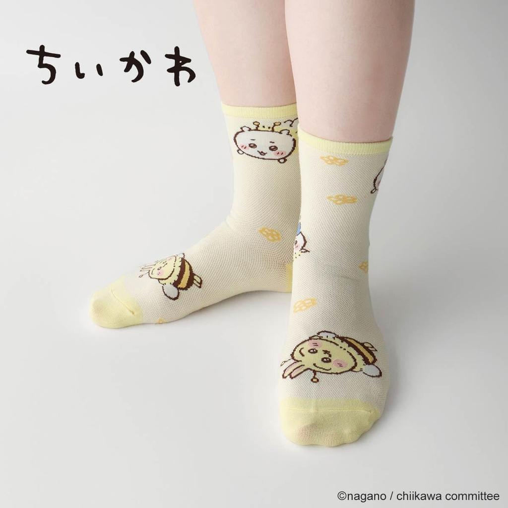 Chiikawa Hachiware Rabbit and Bee Print Mesh Crew Socks for Character Size Bee Mesh Women, Style, 22-24cm, 03197011, 41.