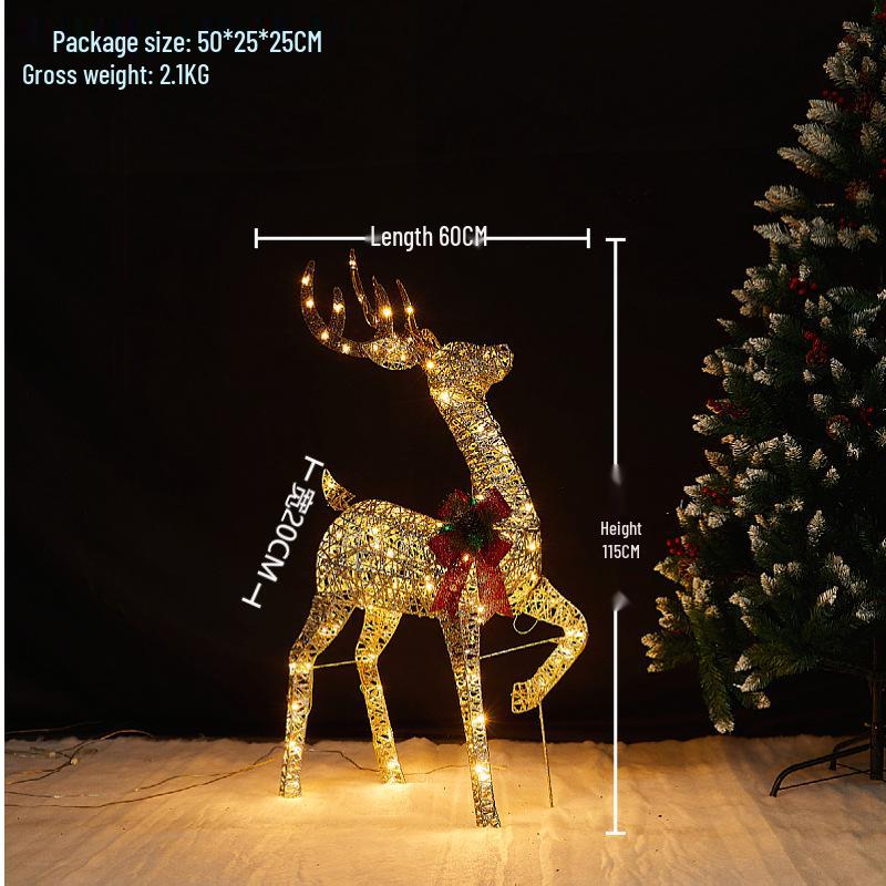 Father and Son Glowing Deer Wrought Iron Ornament for Holiday Display