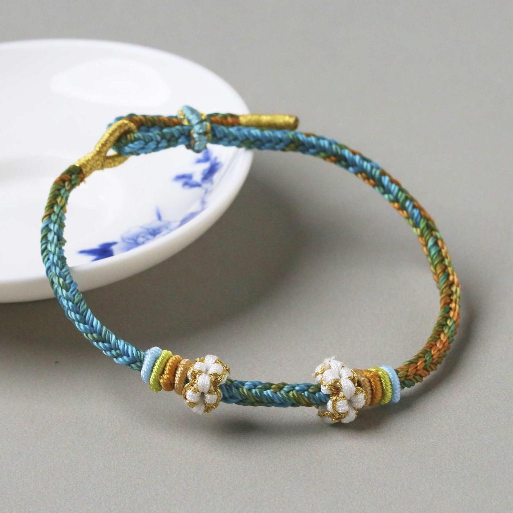 A Thousand Li of Rivers and Mountains 3D Gold Couple Bracelet with Large-Hole Rope in National Style.