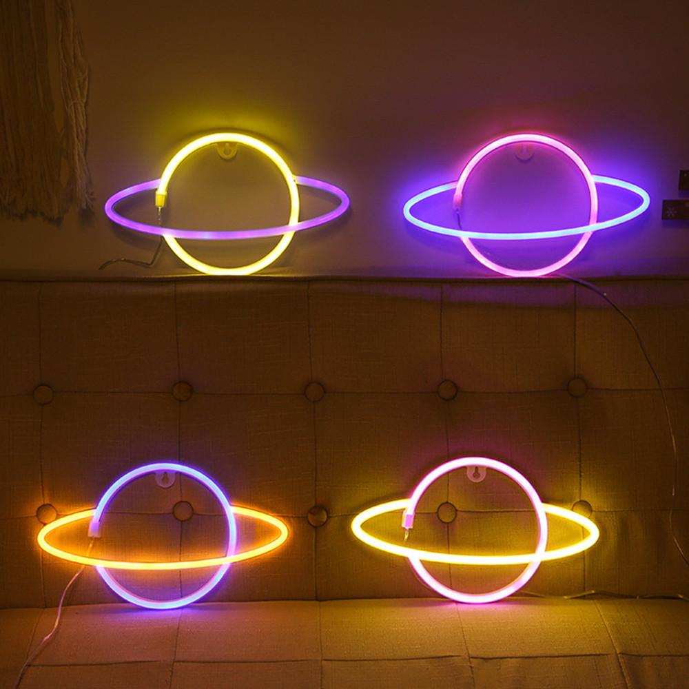 Bar Decor USB Charging Party Battery Powered LED Wall Light Neon  Light Sign Lamp Planet Shaped