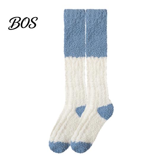 Warm Crew Socks for Winter Thickened Long Plush Women, Coral Fleece Socks, Cold Feet Relief Thermal Sleep Anti-static Contrast Color Indoor