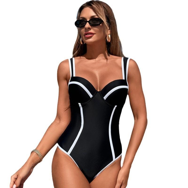 Women High Waisted Striped One Piece Sexy Tummy Control Slimming Beach Swimwear S