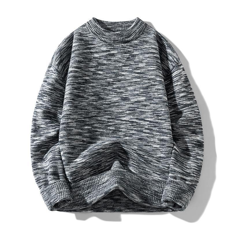 Men's Autumn and Winter New Gradient Sweater Pattern Round Neck Sweater Pullover Versatile Stretch Knitted Sweater