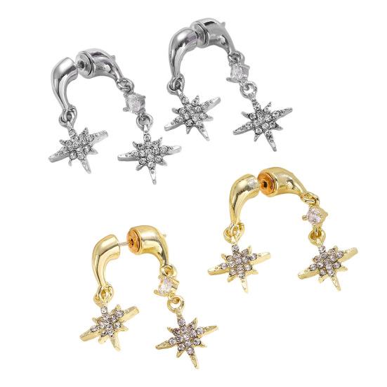 1 Paire Boucles d'Oreilles Femme Double Étoile à Huit Branches Pendentif Strass Incrusté Boucle d'Oreille à Tige Design Boucles d'Oreilles Pendantes Bijoux Cadeau