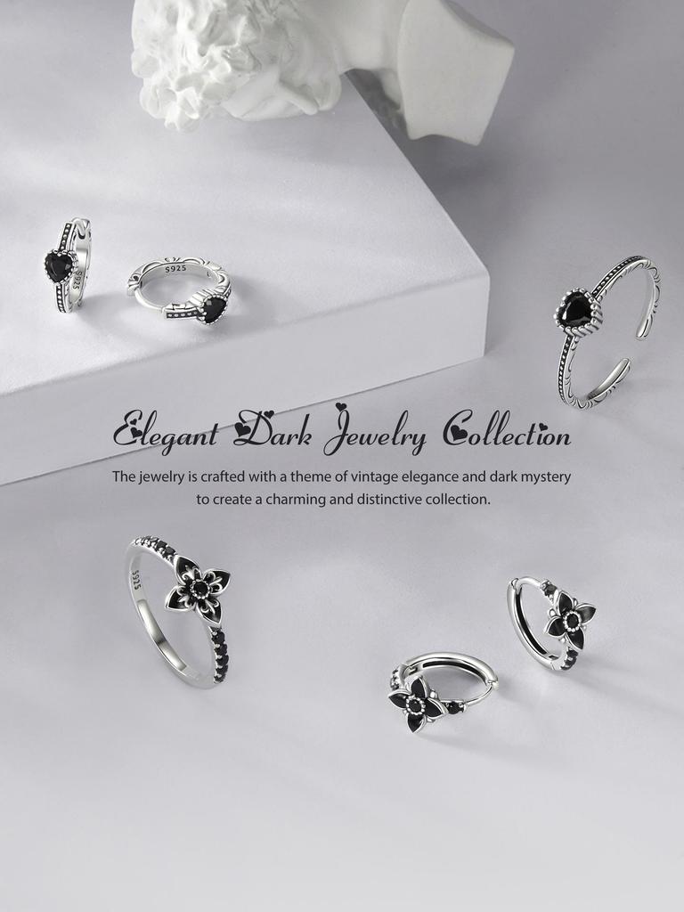 Avle Retro Heart Pattern S925 Sterling Silver Oxidized Earrings for Women