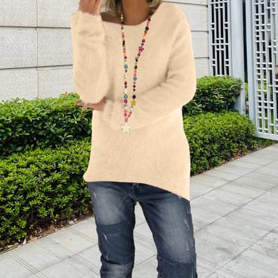 Hauts Pulls Femme Col Rond Manches Longues Coupe Ample Tricot Tops Couleur Unie