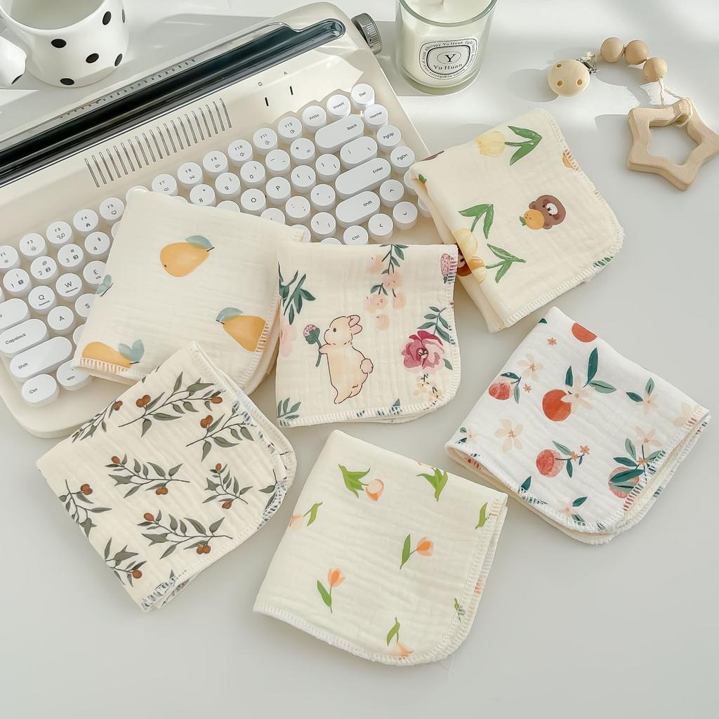 Six-Layer Saliva Towel, Water-Absorbing Soft Square Towel, Children'S Zou Cloth Small Towel, Pleated Printed Handkerchief, Gauze, Hand Towel