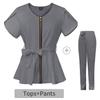 Elastische Taille-Cinchende Ziekenhuis Scrub Set voor Dames - Korte Mouwen Chirurgisch Gaan en Split Broek