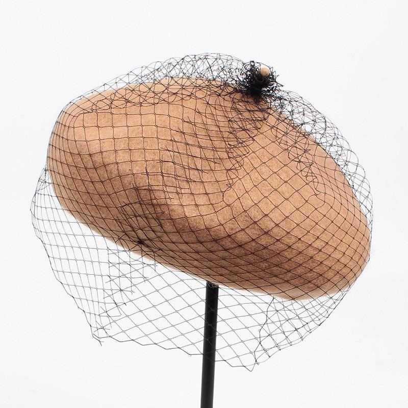 Элегантный винтажный берет из сетчатой шерсти, осенне-зимняя черная шляпа художника Camel