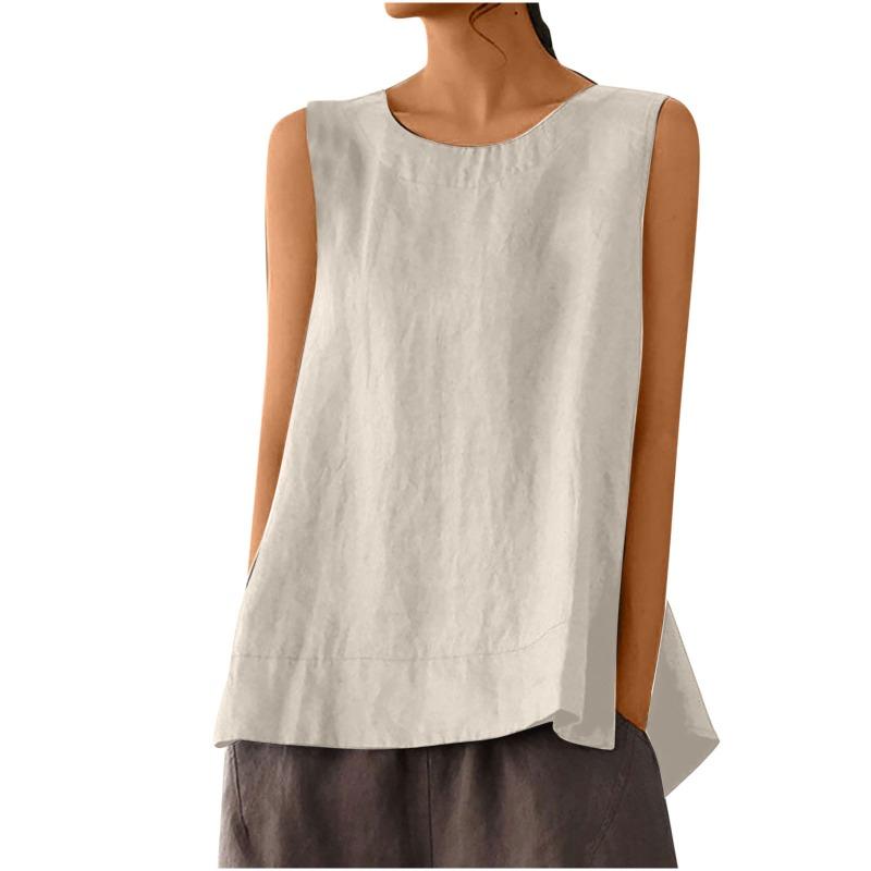 Großes lockeres lässiges Baumwoll-Leinen einfarbig ärmelloses Oberteil T-Camisole Übergröße Camisole weiblich dick mm