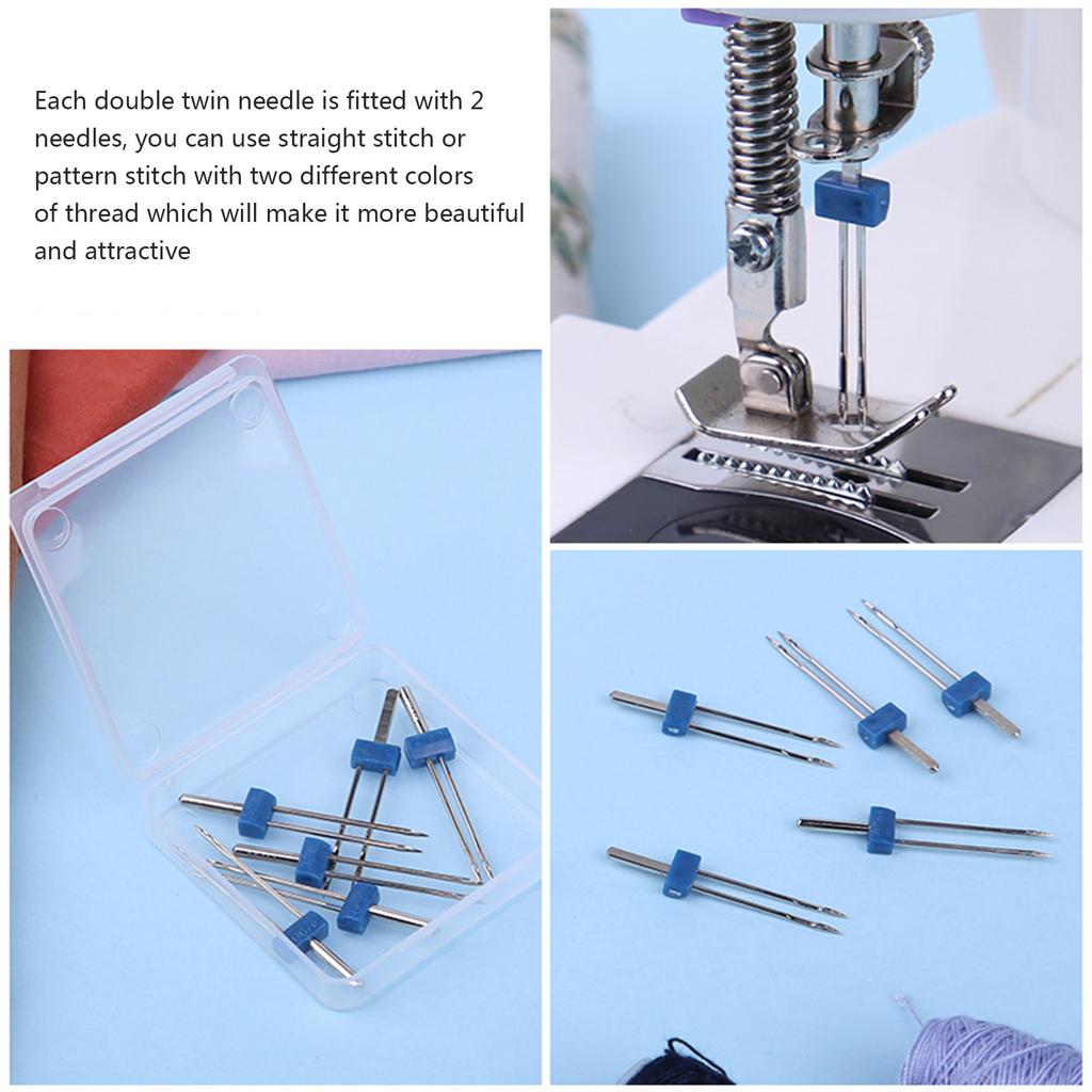 18pcs Sewing Machine Needle Double Twin Needle with Needle Threader Sewing Needle Perfect for Household Sewing Machine