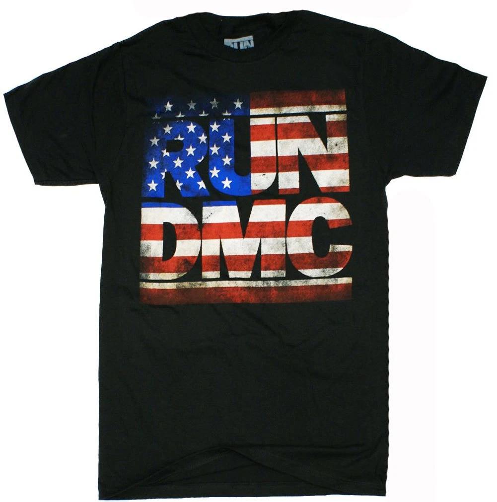 Run DMC - Distressed American Logo Adult 100% Cotton T-shirt Mens Tees Top - Hip hop music, Rap rock Gift 4XL