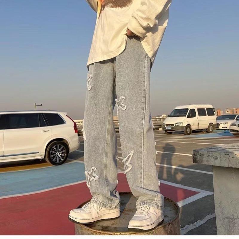 2026 Neuer Trend Hip-Hop Street Y2K Herrenhose High Street Locker Gerade Freizeithose Mode Herren Kreuz-Patch Jeans Herren S-3XL