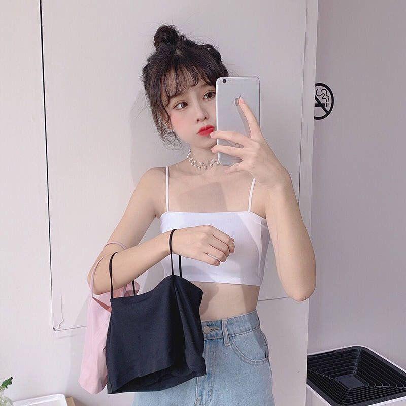 Koreansk Stil Iskall Silke Axelbandslös Bandeau BH för Kvinnliga Studenter - Tunt Inre Slipslinne