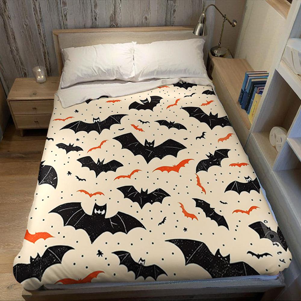 Halloween Bat Flannel Blanket Warm Soft Halloween Christmas Couch Warm Cozy Decorative Decor Gift for All Season