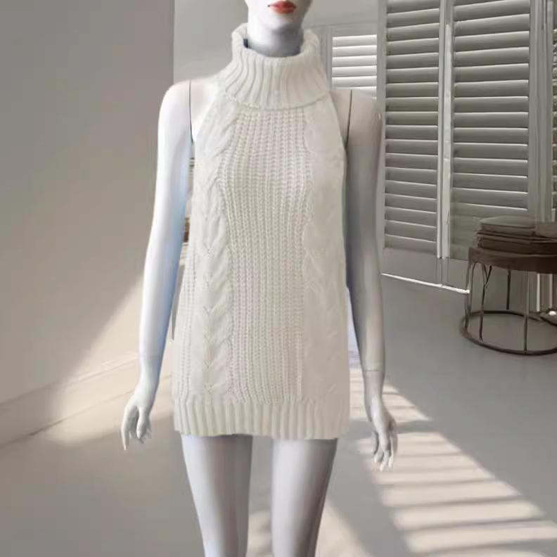 2026 Spring Sexy Backless High Neck Sleeveless Knit Pullover Lingerie Sweater for Women - Girly Tuanzi Cos