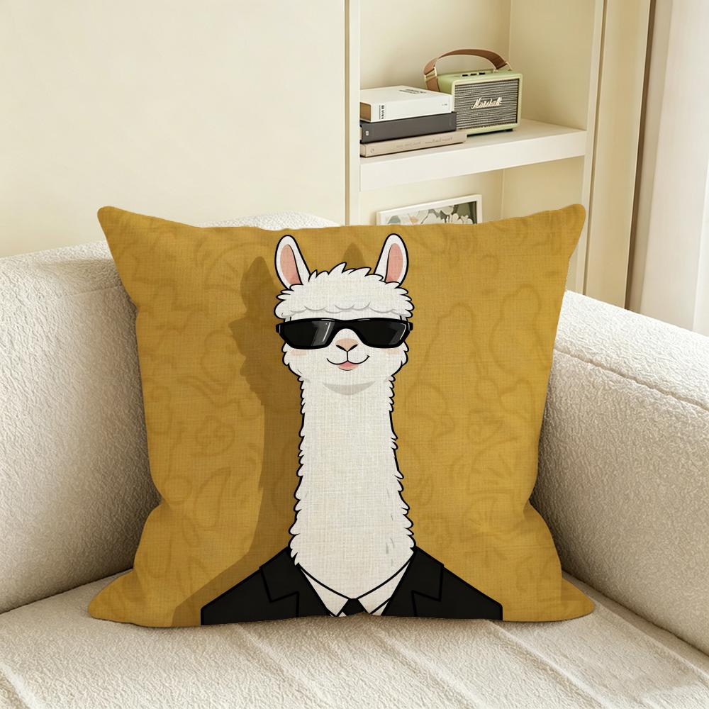 A-Animal Suit Print Cushion Cover Natural Linen Pillowcase Set, All-In-One Decor For Sofa, Bedroom & Chair