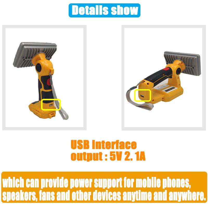 Dewalt 18V LED Work Light for DCB201 DCB200 Battery Indoor Outdoor Tool Light 9W 18W Bright Lighting