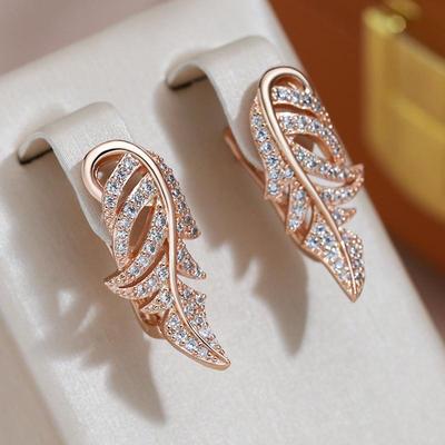 Orecchini a foglia con struttura cava pendenti in zircone pieno inglese Orecchini da donna Gioielli vintage da sposa ipoallergenici
