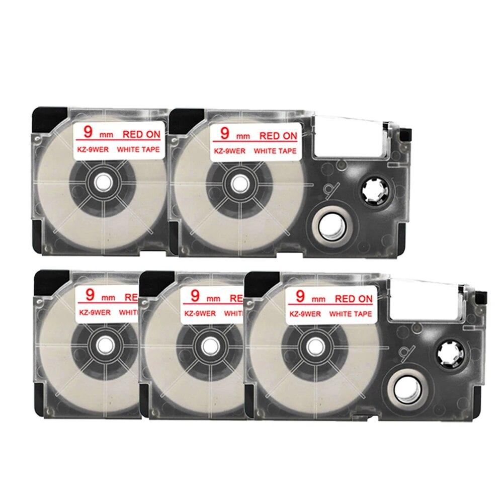5 Packs 9mm Label Ribbons XR-9GN XR9BU XR9YW XR9WE Compatible for Casio EZ Label Printer KL8100 KL-100 KL-120 KL-750 Label Maker