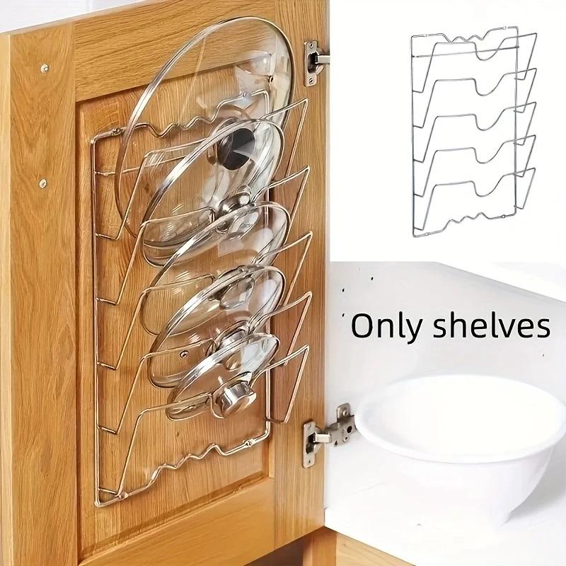Pot Lid Organizer, Pots and Pans Lid Organizer for Cabinet Door/Wall, No Drilling Adhesive Mounted Rustproof Lid Holder