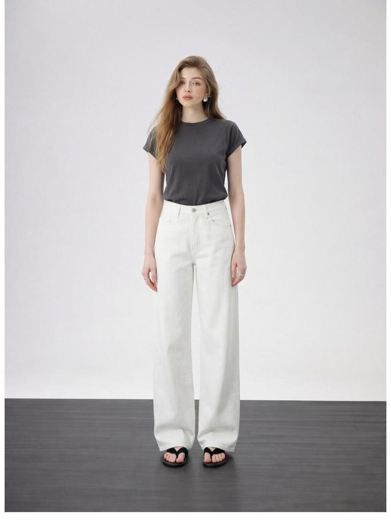 JOCORBEI French Style White High-Waisted Wide-Leg Women's Jeans - 2026 Spring Collection