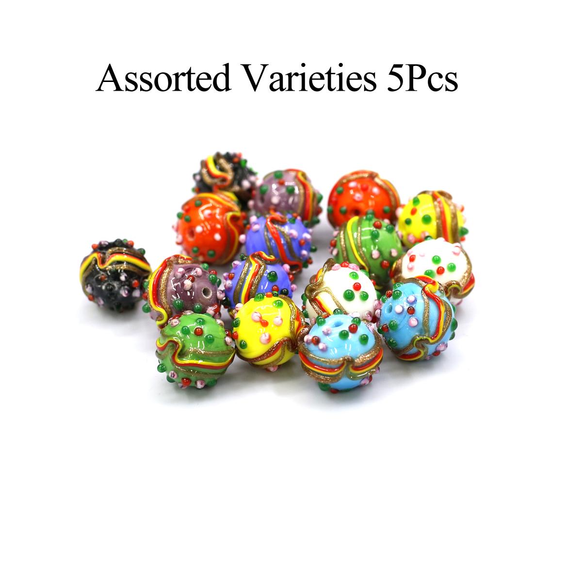 

5Pcs, Handmade Sphere Glass Beads with Hole, Bohemian-style Colored Glass Loose Beads for Jewelry Making DIY Necklace Bracelet Accessories, 14×14mm 5Pcs/14×14mm разноцветный