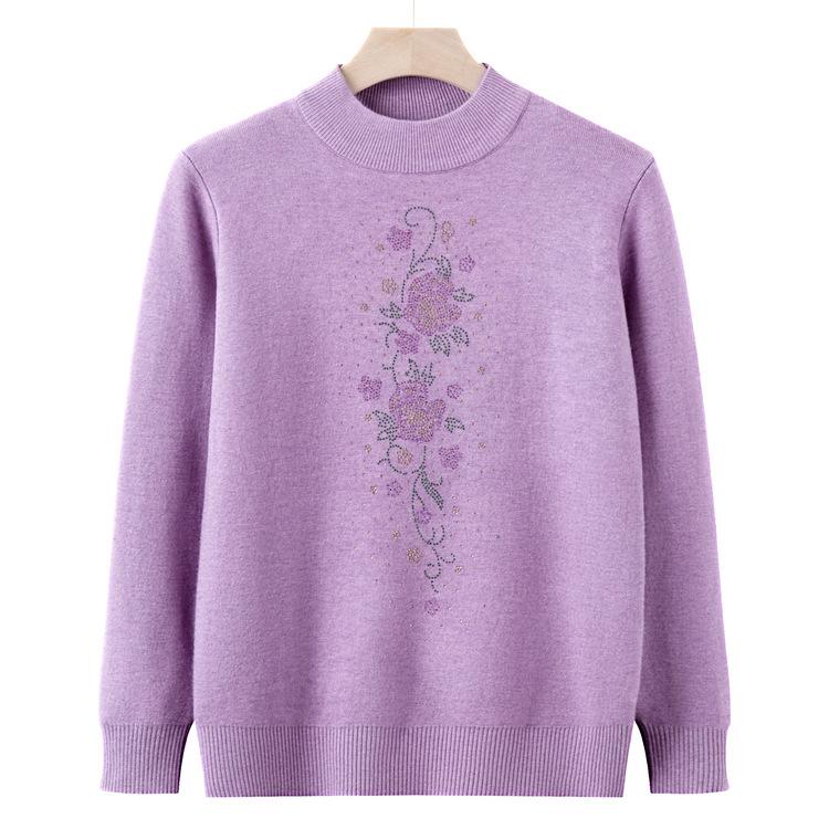 New Mother Suit Autumn and Winter Plus Fluff Sweater Grandma Autumn Top Middle-aged and Elderly Women's Integrated Velvet Warm Base Shirt