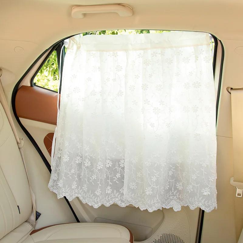 Summer Embroidery Car Sunshade Cover Trim Kids Travel Privacy Protector Curtain Suction Cup Side Window Sun Protection Thermal