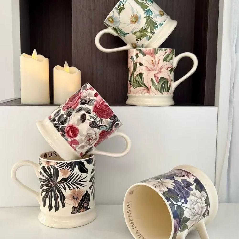 Retro Ceramic 380ml Coffee Mug Office Home Water Cup French Romantic Floral Milk Cup