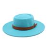 French Double Belt Buckle White Woolen Hat Flat Top Top Hat Female British Retro Style Wide Brim Felt Hat