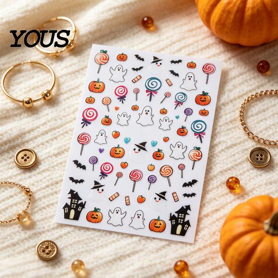 Cartoon Nail Art Halloween Stickers, Pumpkin Ghost Bat Decals for Waterproof Stickers Decorations, Self-Adhesive Holiday Manicure Women Long Lasting