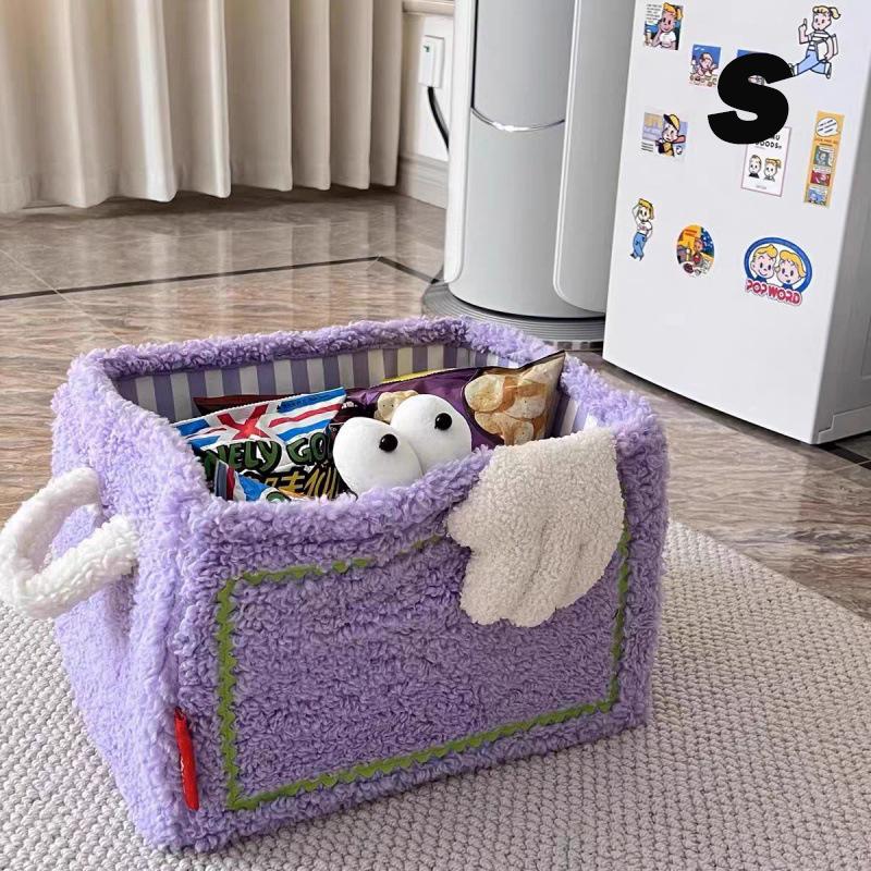 1pc Flannel Toys Storage Basket Foldable Cartoon Storage Basket Large Capacity Snacks Toys Sort Box Laundry Basket Toy Organizer