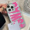 Funda de Teléfono Rosa con Letra SWAG para 17 16 Pro Max 15 14 Plus 13 12 11 Pro Max Air 16E Textura de Onda Dulce Cubierta Protectora Suave