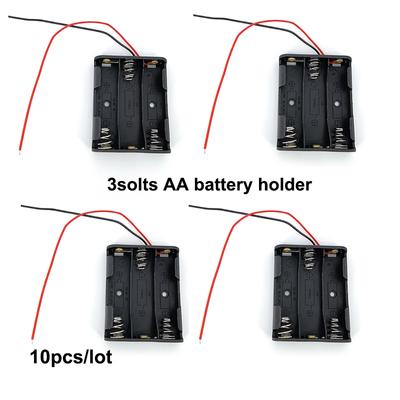 10 Stück/Los 2-polig Schwarz Kunststoff 3 Schächte AA 3x1,5v 4,5v Batterie Aufbewahrungsbox Gehäuse DIY Batteriebehälter mit Kabel