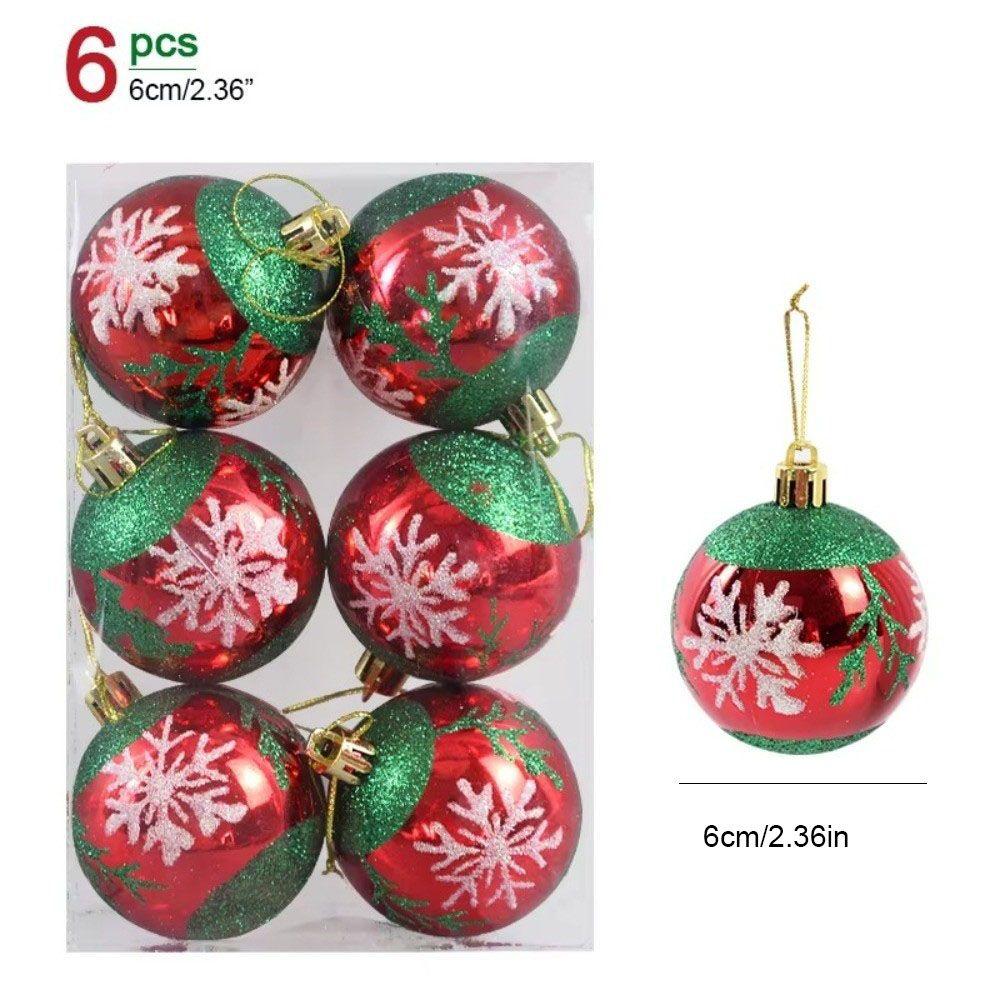 6Pcs/Set Colorful Glitter Painted Christmas Balls Plastic Xmas Hanging Ball Festival Party Decor