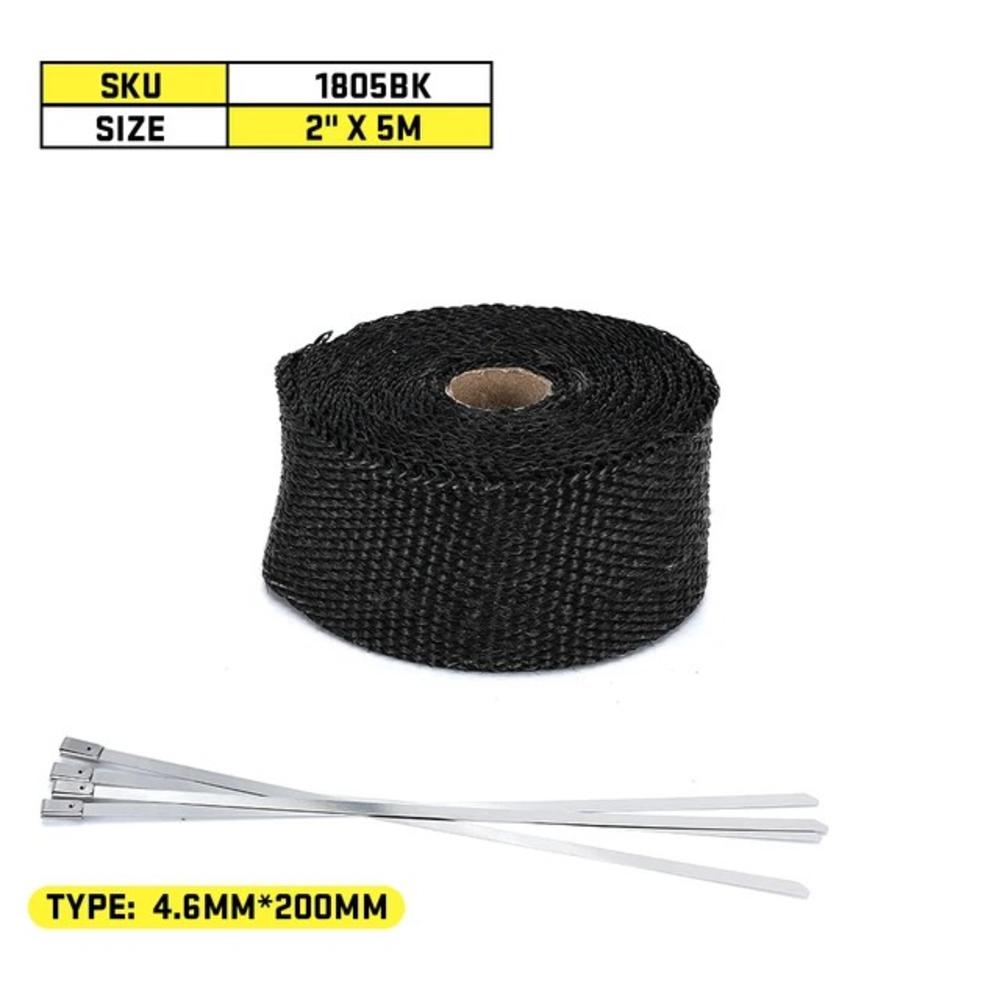 High Quality Fiberglass 1M 5M 10M 15M Exhaust Heat Wrap Roll for Motorcycle Heat Shield Tape with Stainless Ties Titanium Black