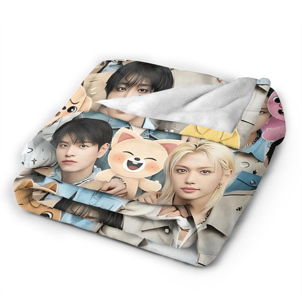 S-StrayKids Flannel Blankets Spring K-pop Boys Group Super Soft Bedding Throws for Living Room Fluffy Bedspread Sofa Bed Cover