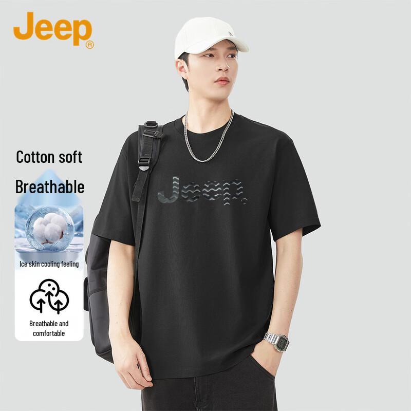 

JEEP Men s Summer Solid Color Loose Fit Round Neck T-Shirt 3XL