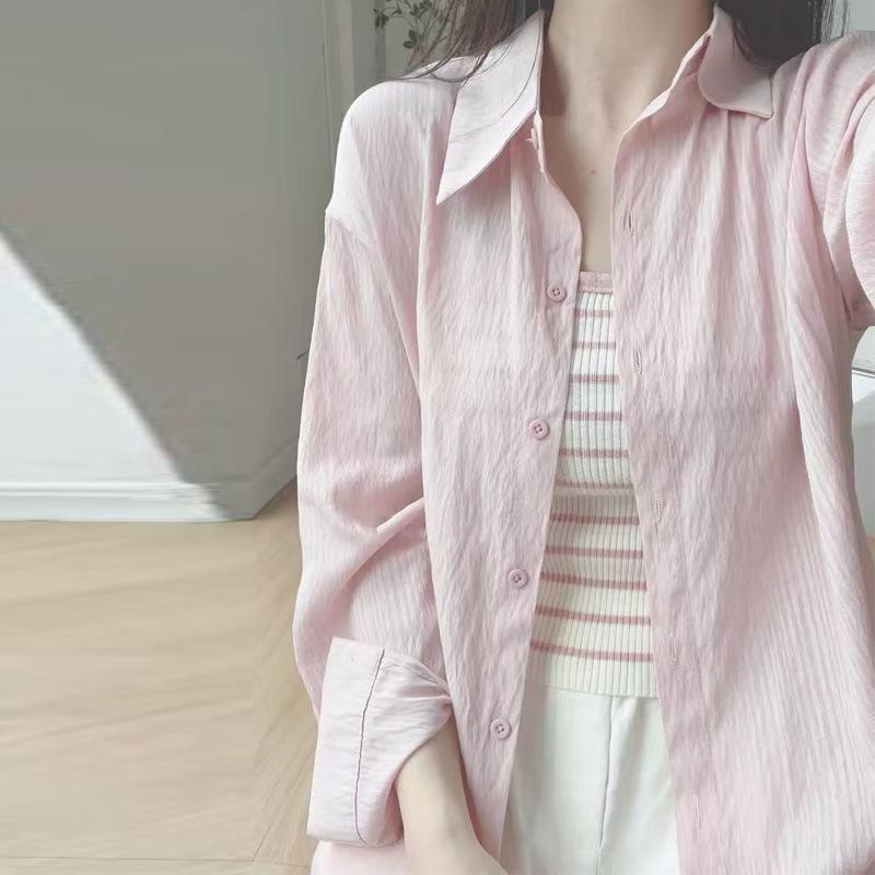 JKASHDK Women's Fashion Casual Spring Autumn Solid Color Print Long Sleeve POLO Neck Blouses & Shirts