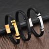 Fashionable New 11MM Modern Men's Woven Leather Bracelet Laser-engraved Stainless Steel Bracelet