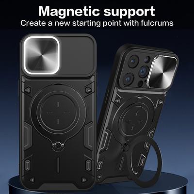 For iPhone 11 Pro Rotatable Kickstand Protective Cover PC+TPU Phone Case with Slide Camera Lid