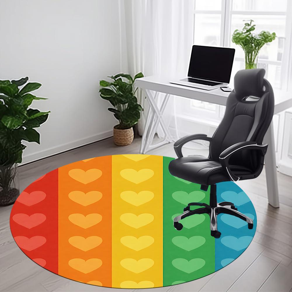 1pc Rainbow Hearts Office Round Area Rug, Indoor Mat Suitable ForOffice, Under Office Chairs Bedroom Living Room Home Decor, Room Decot264