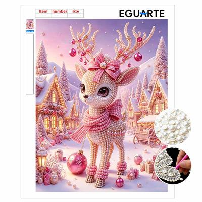 Frameless Pearl Painting Kit Cute Reindeer Aesthetic Wall Art DIY Sparkling Bead Canvas Room Decor Creative Craft