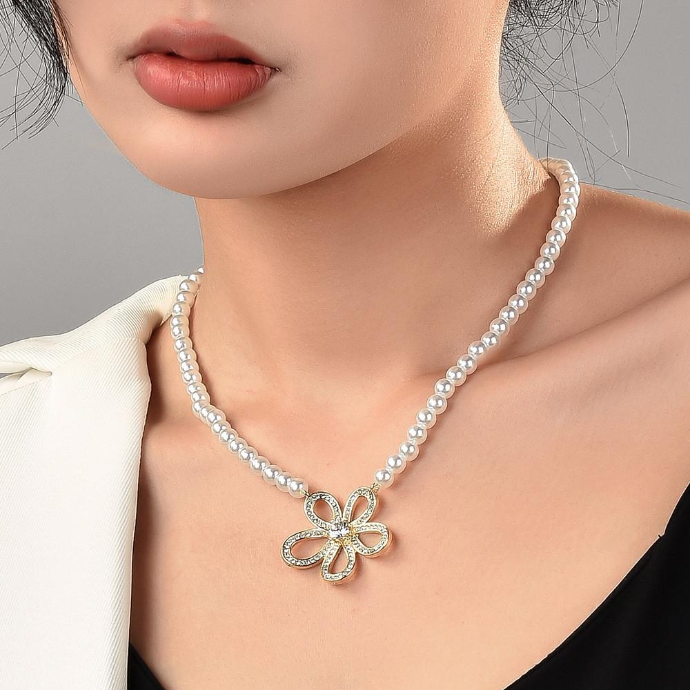 Gold And Classy Silver Pearl Flower Necklace For Women Ideal For Fashionforward Looks In 2024 Season Fall
