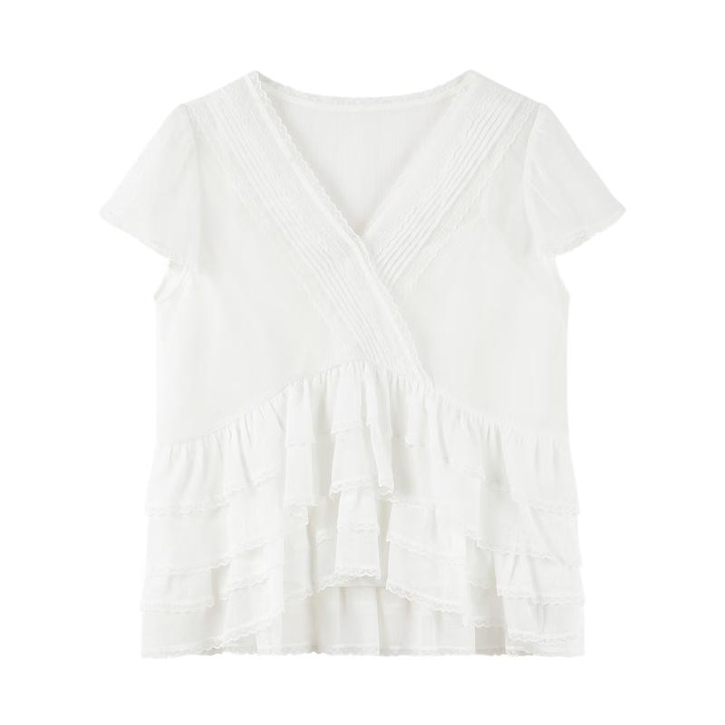 Women s Elegant V-Neck Ruffle Chiffon Blouse M