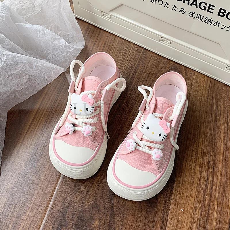 Fashionable Thick Soled Canvas Shoes Cute Round Headed Cats Casual and Versatile Lightweight and Comfortable Board Shoes