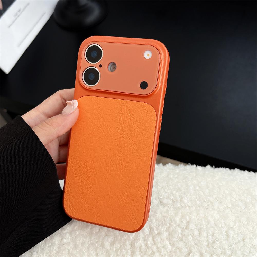 Funda de Cuero para Teléfono con Ventana Grande para iPhone 17 16 15 14 13 Pro Max Protección de Lente Mate Antigolpes Cubierta Trasera con Recubrimiento